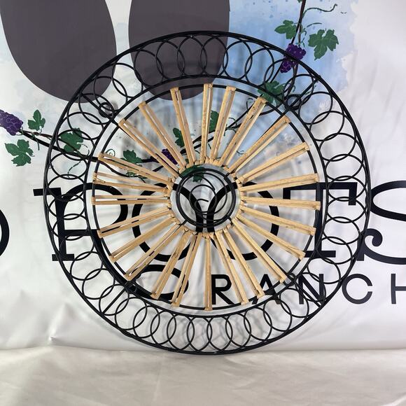 Large Woven Bamboo & Black Metal Round Tray Boho Farmhouse Decor 17” - Picture 1 of 9